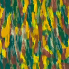 A vibrant seamless pattern with abstract, painterly brushstrokes in multi-colored shades of yellow, orange, red, green, blue, and other hues, creating a dynamic and lively design.