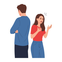 Fototapeta premium Confrontation: A vector illustration depicting a tense moment between a couple, the woman expressing anger while the man stands with his back turned.