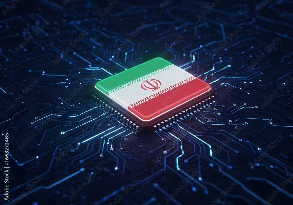 Aufkleber iranian flag on a microchip symbolizing advancements in technology and national digital infrastructu