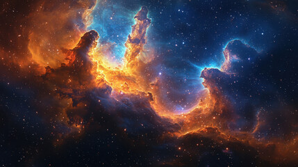 Obraz premium A vibrant canvas of cosmic hues, where nebulae swirled like galaxies of stardust and supernovae blazed with celestial brilliance, a breathtaking backdrop for the wonders of the universe 