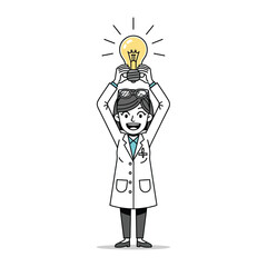 Eureka Moment: A scientist celebrates a scientific breakthrough, with a radiant lightbulb symbolizing the spark of a brilliant idea. Depicting the essence of discovery and scientific inquiry