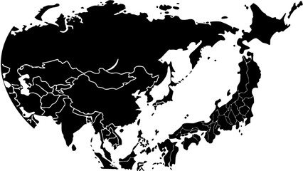 Asia continent map vector illustration for geography education and travel resources black and white outline 100
