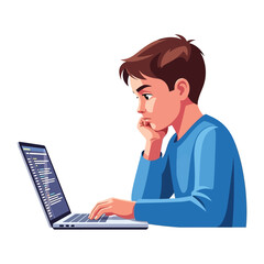 Focused young individual coding: A young person is concentrating, engrossed in coding on a laptop, showcasing the focus and dedication required in the tech field.