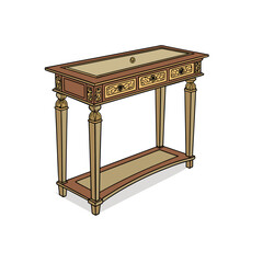 Contemporary Walnut Burl Console Table Rich Swirling Grain W Icon Set