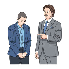 Business Dialogue: A professional figure gestures confidently at another, suggesting either guidance, reprimand, or the initiation of a discussion. The scene showcases professional interaction.