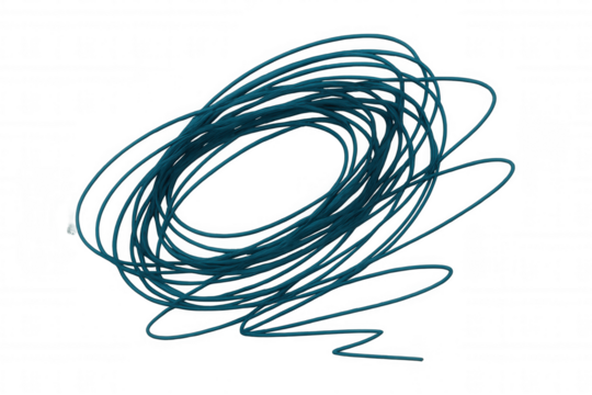 Blue cable forming concentric circles on a transparent background, ideal for technology, connectivity, and communication concepts - Powered by Adobe