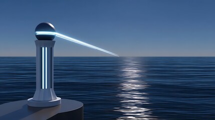 Futuristic technology device overlooking the ocean horizon.