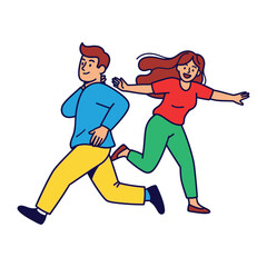 Running to Freedom: A dynamic illustration shows a man and woman running freely, capturing the essence of joy, escape, and exhilaration.