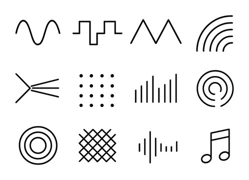 Abstract Frequency Icons. Outline icon set of abstract frequency mapping: sine waves, square waves, triangle