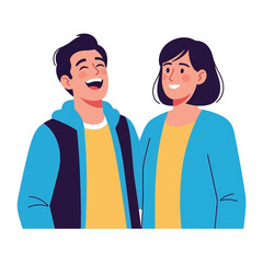 Joyful Connection: A Warm, Cartoon Illustration of Two Smiling People Embracing Connection.