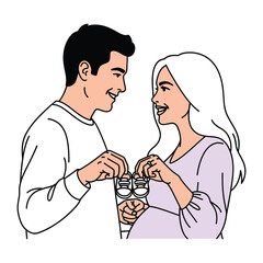 Fototapeta premium Expecting parents joy: A radiant couple, filled with anticipation and love, cradles tiny baby shoes.
