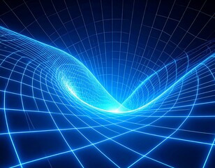 Abstract digital grid with glowing blue lines creating a tunnel effect