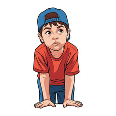 Young boy with thoughtful gaze: This image portrays a young boy, deep in thought, with a thoughtful expression as he gazes upwards, sparking imagination.