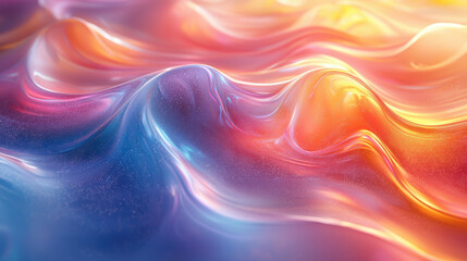 A vibrant canvas of holographic iridescent rainbow foil texture, seamlessly transitioning into a soft holographic pearlescent blurry abstract swirl illustration, reminiscent of a unicorn's mane. 