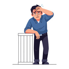Exhaustion and Strain: Depicting a moment of fatigue, the illustration captures a man, leaning against a pillar with a look of both exhaustion and anxiety. The image showcases a man's struggle.