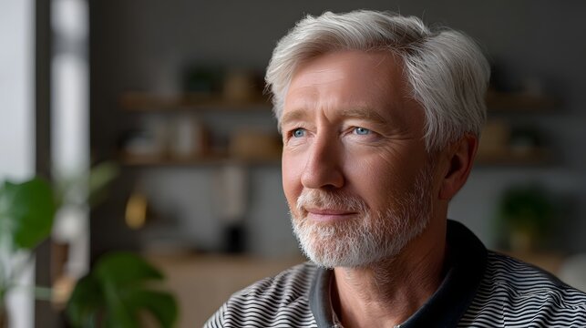 Thoughtful elderly man with gray hair and beard in a pensive mood.
