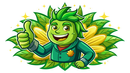 Vector illustration of green thumbs up hand gesture on white background, approval symbol