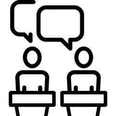 Two people with speech bubbles, debate icon