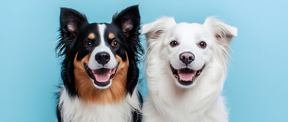Group of joyful dogs with vibrant facial expressions playing together in outdoor setting, showcasing unique personalities, happiness, energy, and fun in cheerful pet lifestyle concept