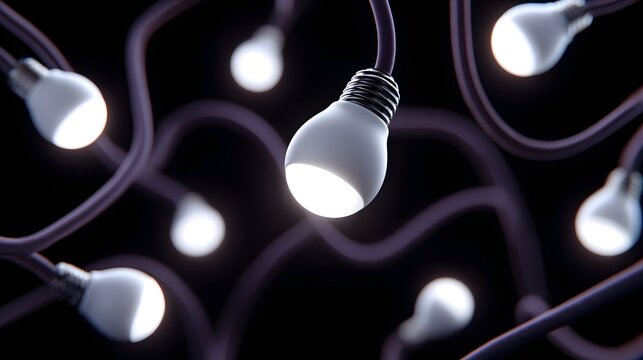 An array of illuminated light bulbs against a dark background.