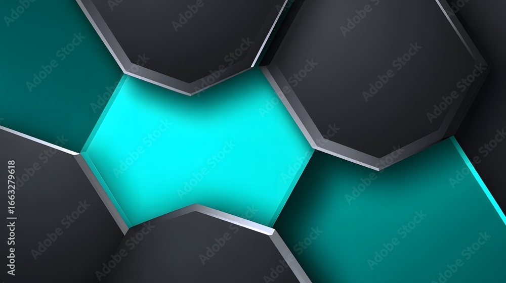 Aufkleber hexagonal abstract technological pattern with glowing turquoise elements.