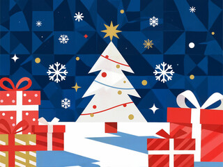 Obraz premium Geometric Christmas Scene in Red and Blue