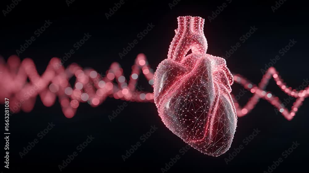 Poster 3d model of a human heart with pulsating rhythm representing health and anatomy in scientific visual