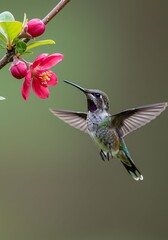 Fototapeta premium Hummingbird Feeding on Pink Flower in Nature Scene