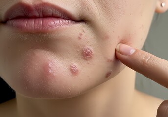 Understanding Hormonal Acne Breakouts Affecting The Chin Jawline And Mouth Area With Finger Pointing For Emphasis