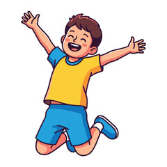 Joyful Leap of a Youngster: An energetic young boy leaps with uncontainable joy, his arms outstretched in a cheerful embrace of the world. Illustrating happiness and optimism.