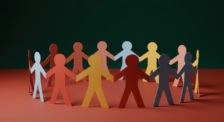 Diverse paper people unite in a colorful circle symbolizing global community connection and inclusive teamwork