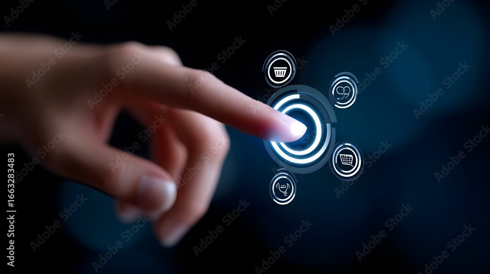 Poster futuristic technology interface with glowing buttons and controls