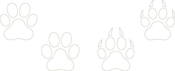 Animal Footprint Outlines Featuring Bear and Cat Paws with White Backgrounds