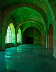 Fototapeta premium Empty hall with arched ceilings and windows