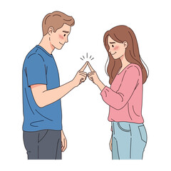 Eternal Bond: A tender moment between a couple, their fingers forming a symbolic triangle of connection and unity, illustrated with a soft, loving touch and a timeless aesthetic.
