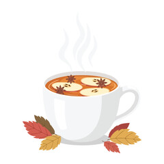 Cozy Apple Cider: Steaming mug of warm apple cider with cinnamon and apple slices for autumn coziness