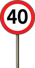 Speed Limit Sign Showing Forty Kilometers Per Hour