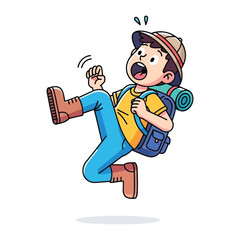 Hiking Mishap: A cartoon illustration captures a moment of surprise as a hiker experiences a stumble on the trail.