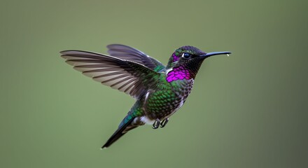 Fototapeta premium Agile Hummingbird Displaying Iridescent Beauty in Flight, High Altitudes of South America, Nature Photography