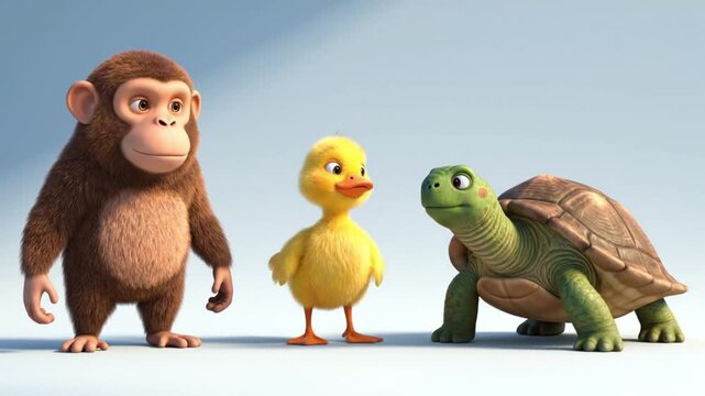 animated monkey duckling turtle three friends