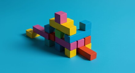 Colorful Wooden Blocks on a Vibrant Azure Background