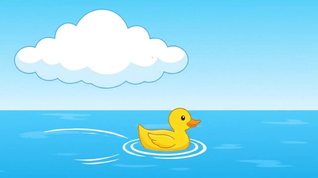 cartoon rubber duck swimming under cloud