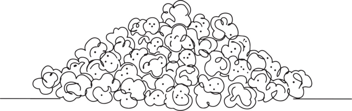 Minimalist single line drawing of a heap of delicious popcorn sn