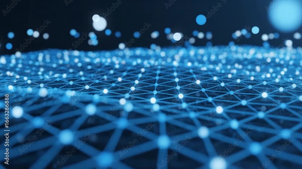 Poster abstract dark blue network connection with glowing dots and lines background