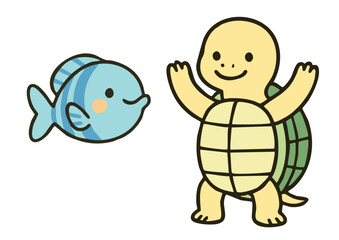 さかなとカメのなかよしコンビ