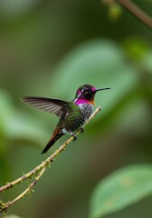 Vibrant Hummingbird Perched on a Branch in Lush Greenery