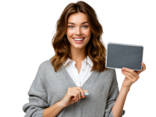 young woman holding tablet pc