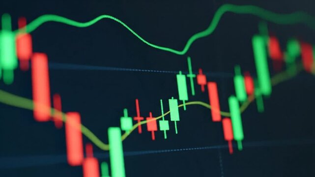 Dynamic Stock Market Candlestick Chart Analysis with Green and Red Indicators
