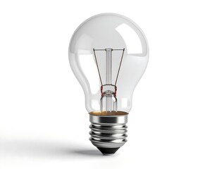 A clear incandescent light bulb, centered against a white background. The bulb's glass is transparent, revealing the internal filament. The metallic base is visible
