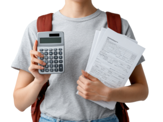 young woman with calculator